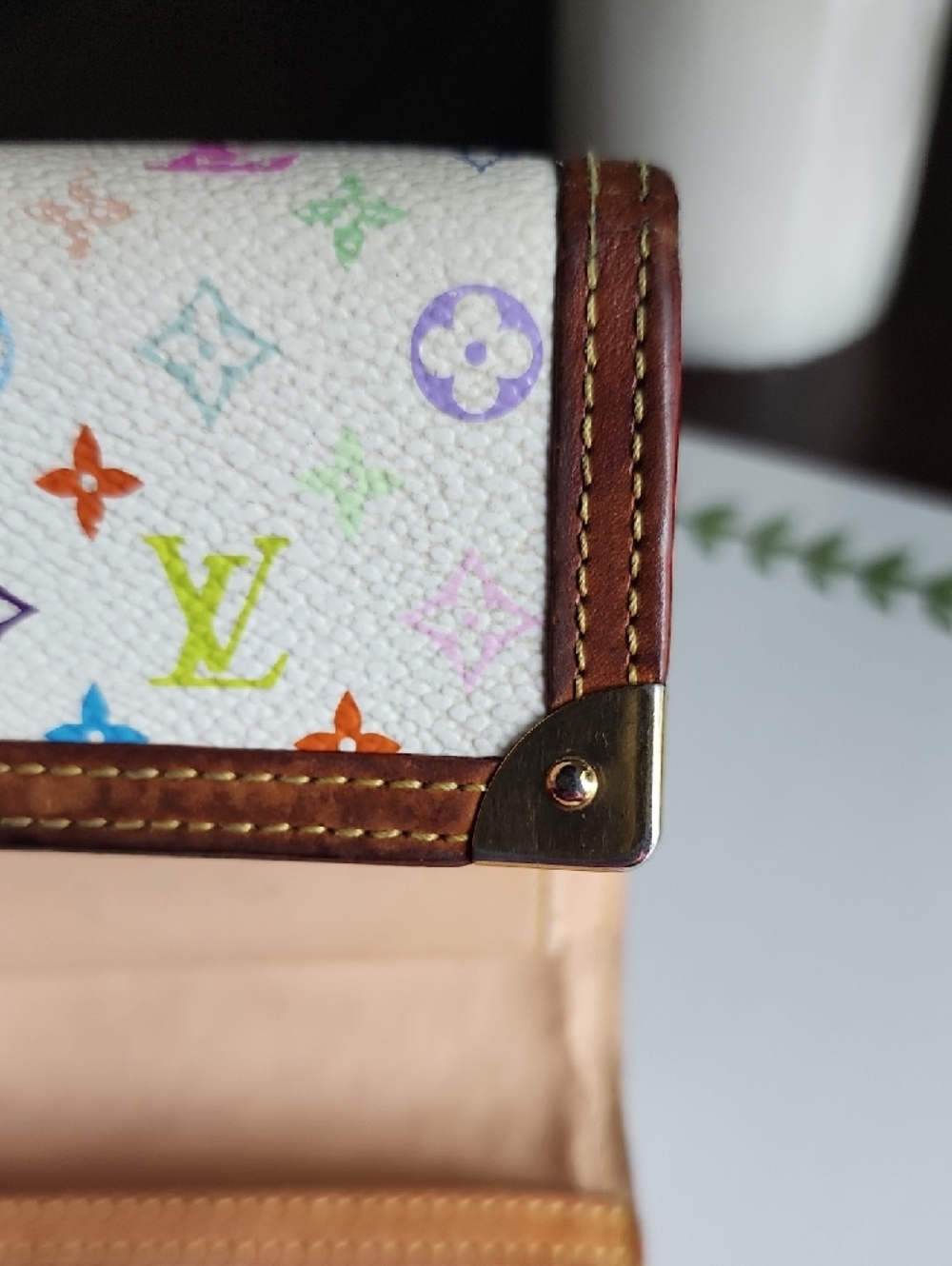 Louis Vuitton White Multicolor Monogram Wallet with Brown Trim - Picture 16 of 16